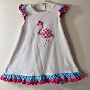 Lightweight White Fleece Sleeveless Dress with Flamingo onFront 3T